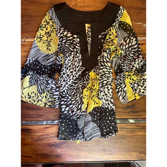 Chenault Floral Sheer Blouse 3/4 Length Flare Sleeves Size Medium - Picture 1 of 8